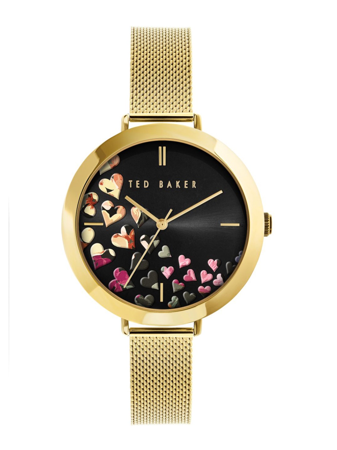 

Ted Baker Women Black Printed Dial & Gold Toned Bracelet Style Straps Analogue Watch