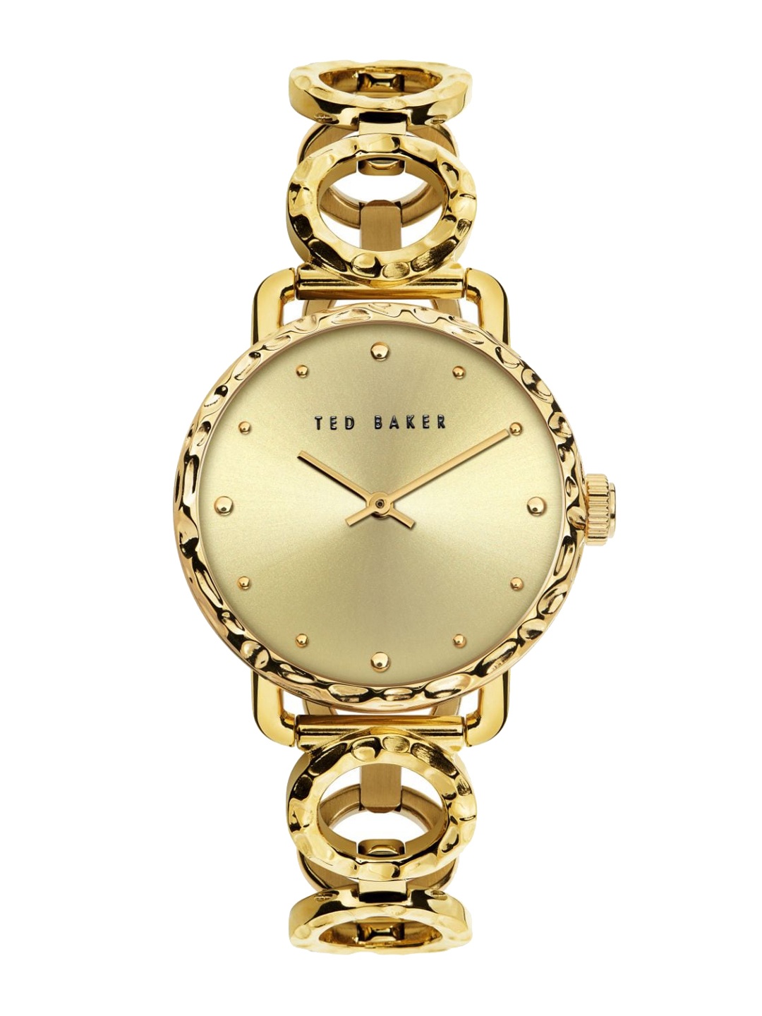 

Ted Baker Women Rose Gold-Toned Embellished Dial & Gold Toned Stainless Steel Bracelet Style Straps Analogue Watch