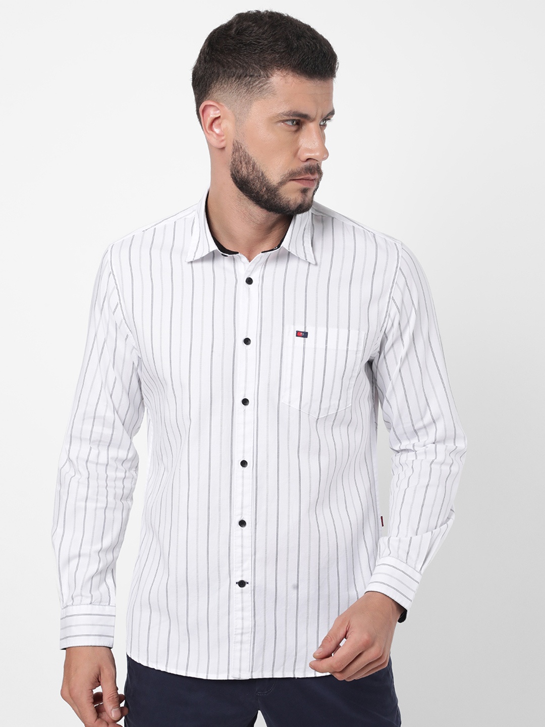 

AD By Arvind Men White Slim Fit Striped Casual Shirt