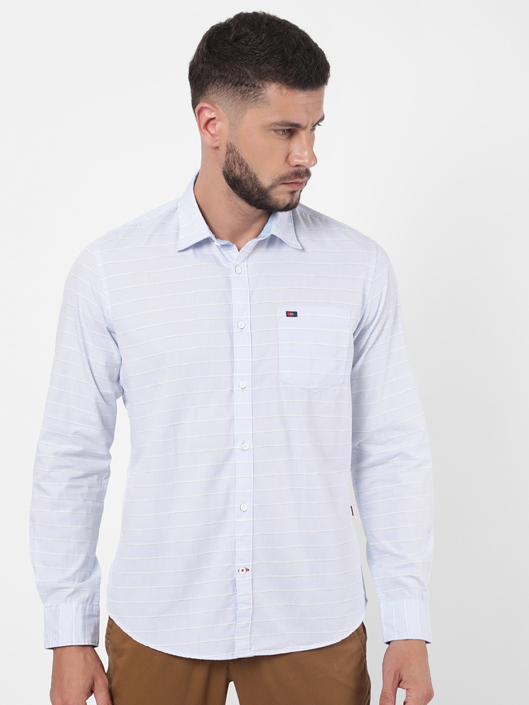 

AD By Arvind Men Blue Slim Fit Horizontal Striped Cotton Casual Shirt