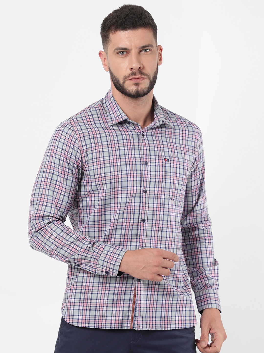 

AD By Arvind Men Grey Slim Fit Tartan Checks Checked Casual Shirt