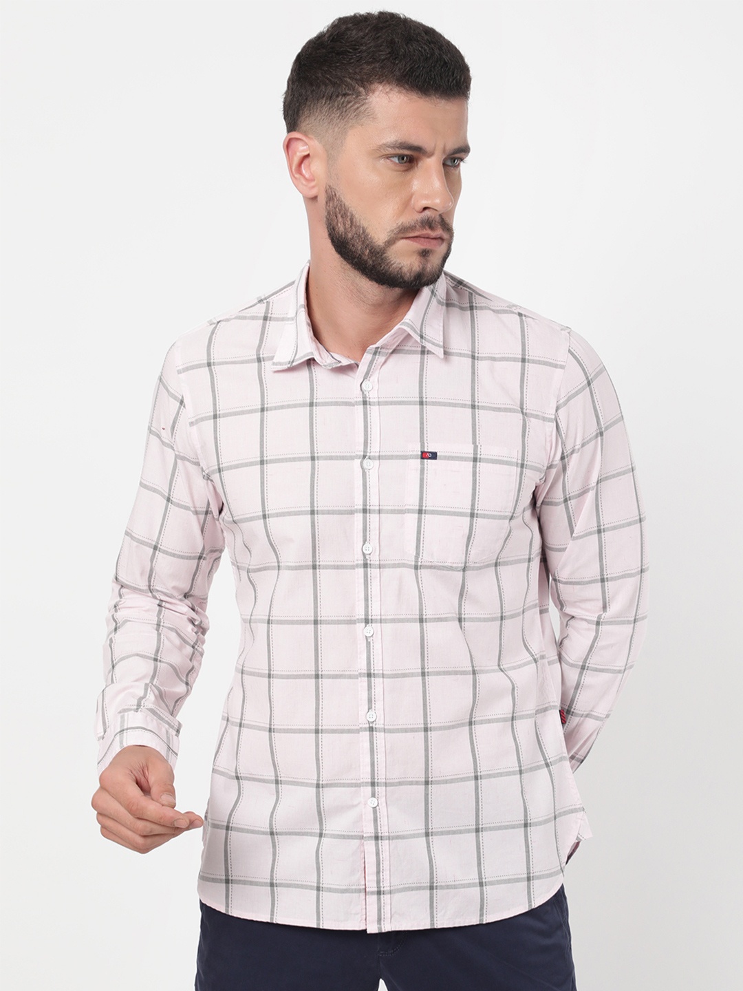 

AD By Arvind Men Pink Slim Fit Windowpane Checks Checked Casual Shirt