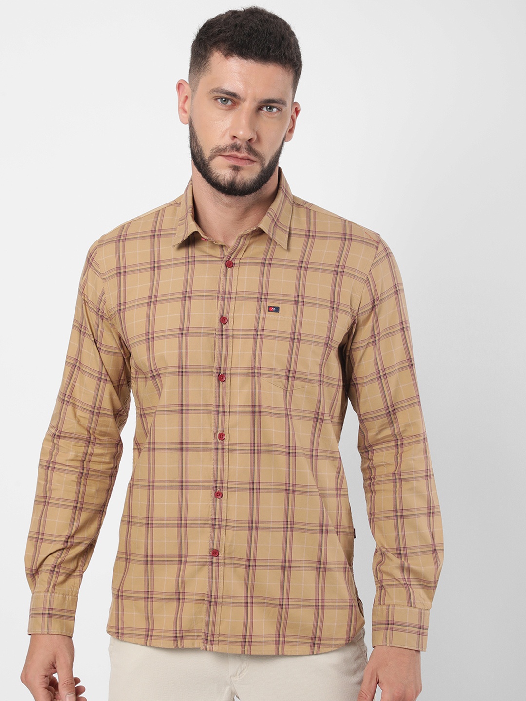 

AD By Arvind Men Khaki Slim Fit Tartan Checks Checked Casual Shirt