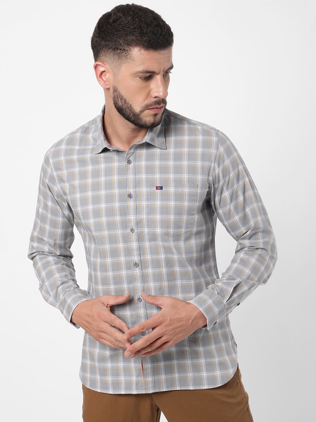 

AD By Arvind Men Grey Slim Fit Tartan Checks Casual Shirt