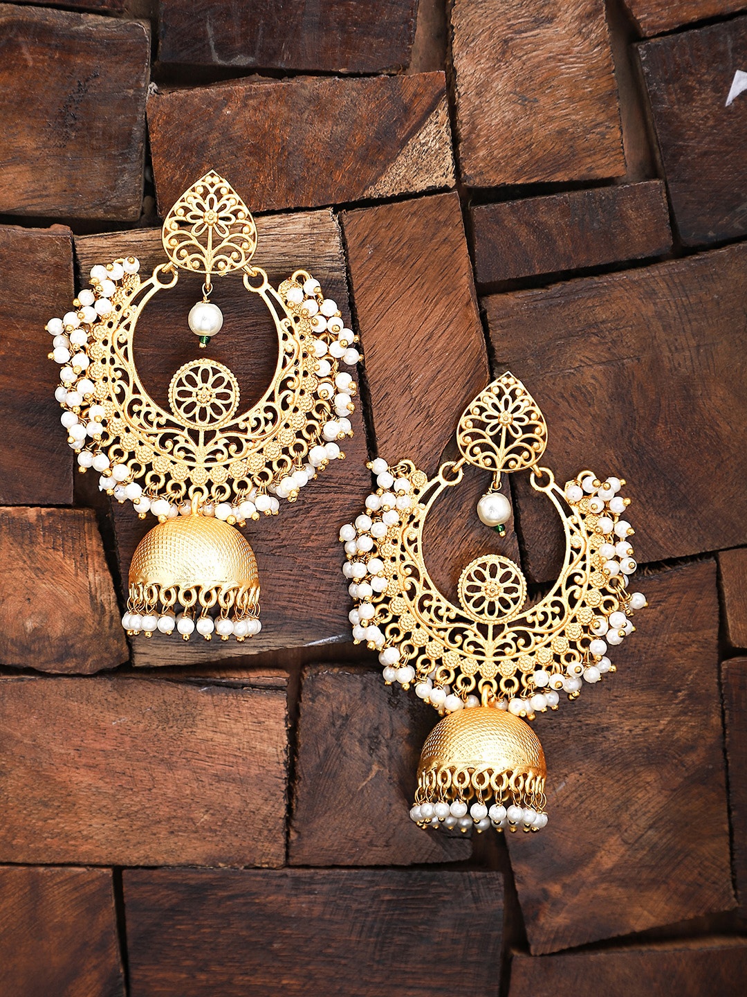 

Yellow Chimes Women Gold-Toned Contemporary Chandbali Jumka Earrings