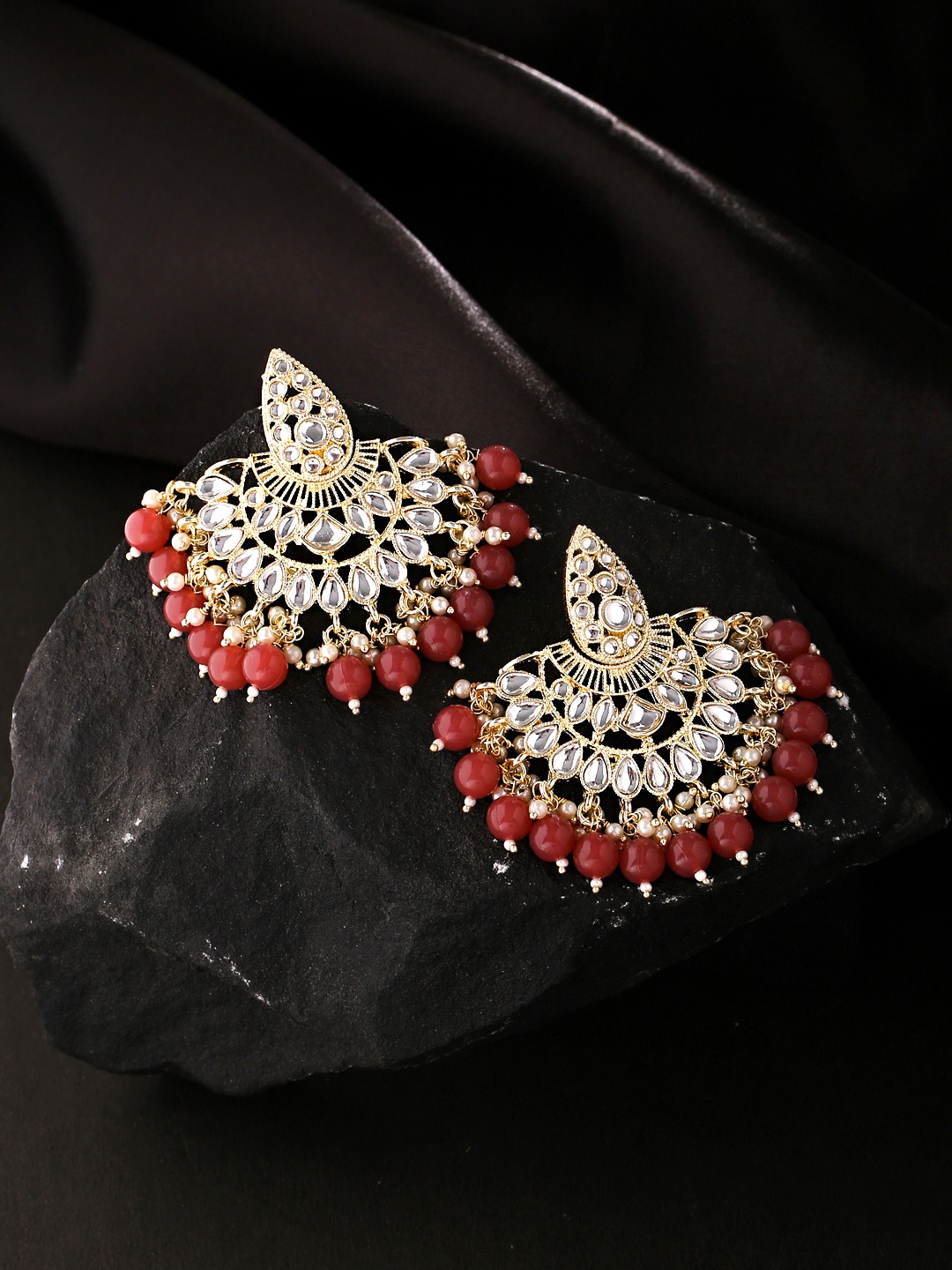 

Yellow Chimes Red Contemporary Gold-Plated Chandbalis Earrings