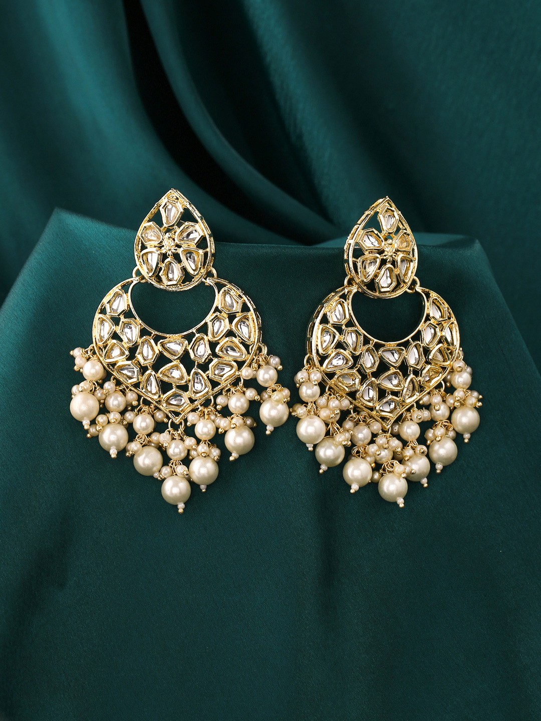 

Yellow Chimes Gold-Toned Contemporary Chandbalis Earrings