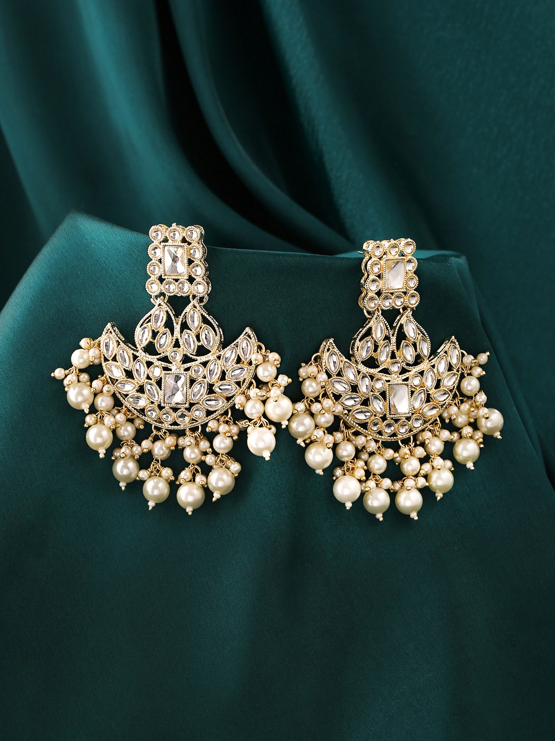 

Yellow Chimes Gold-Toned Contemporary Chandbalis Earrings