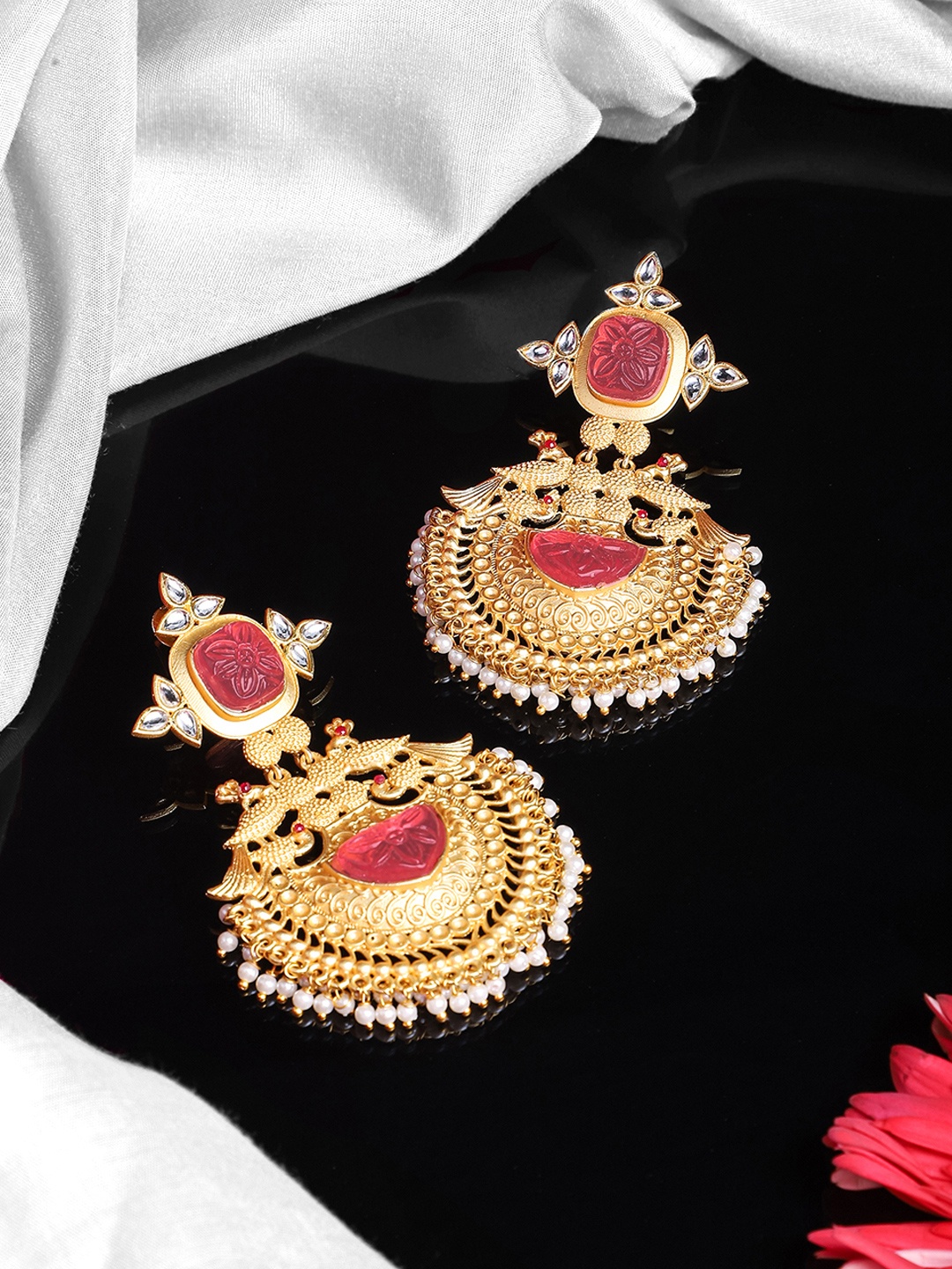

Yellow Chimes Gold-Toned Contemporary Chandbalis Earrings
