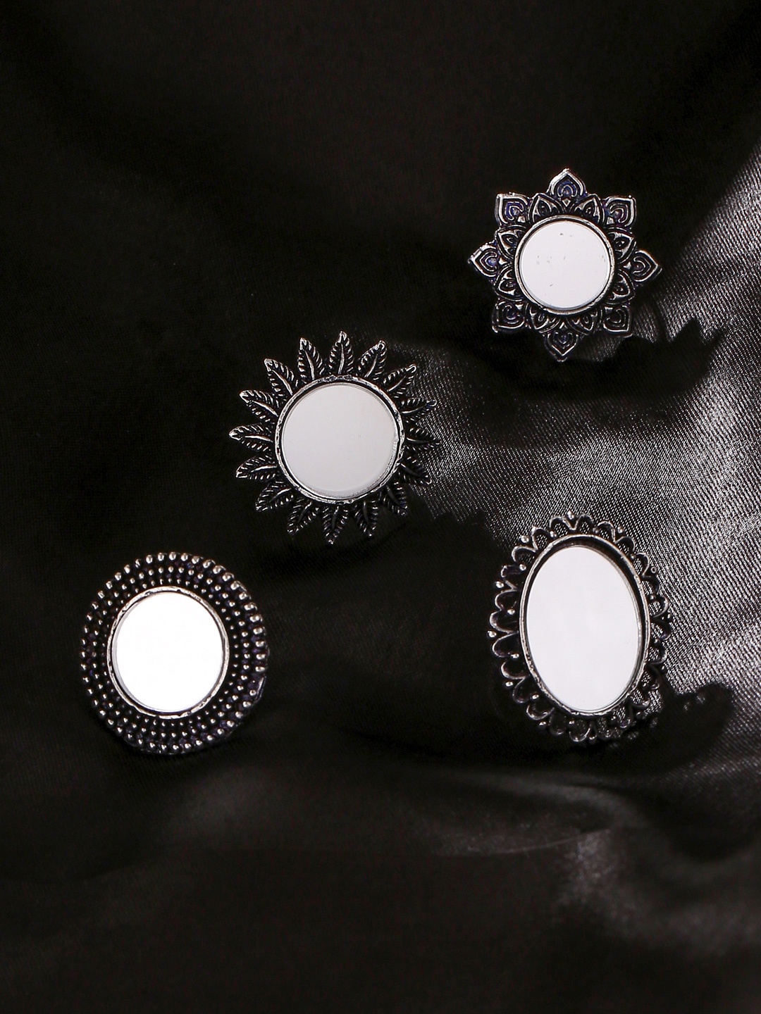 

Yellow Chimes Set Of 4 Silver-Plated Oxidized Finger Ring