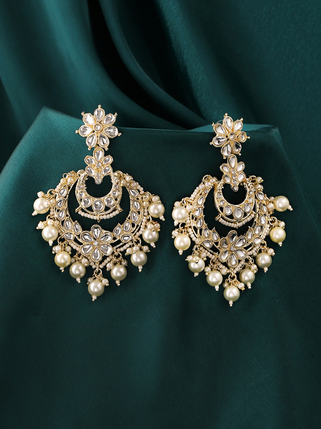 

Yellow Chimes Gold-Toned Contemporary Chandbalis Earrings
