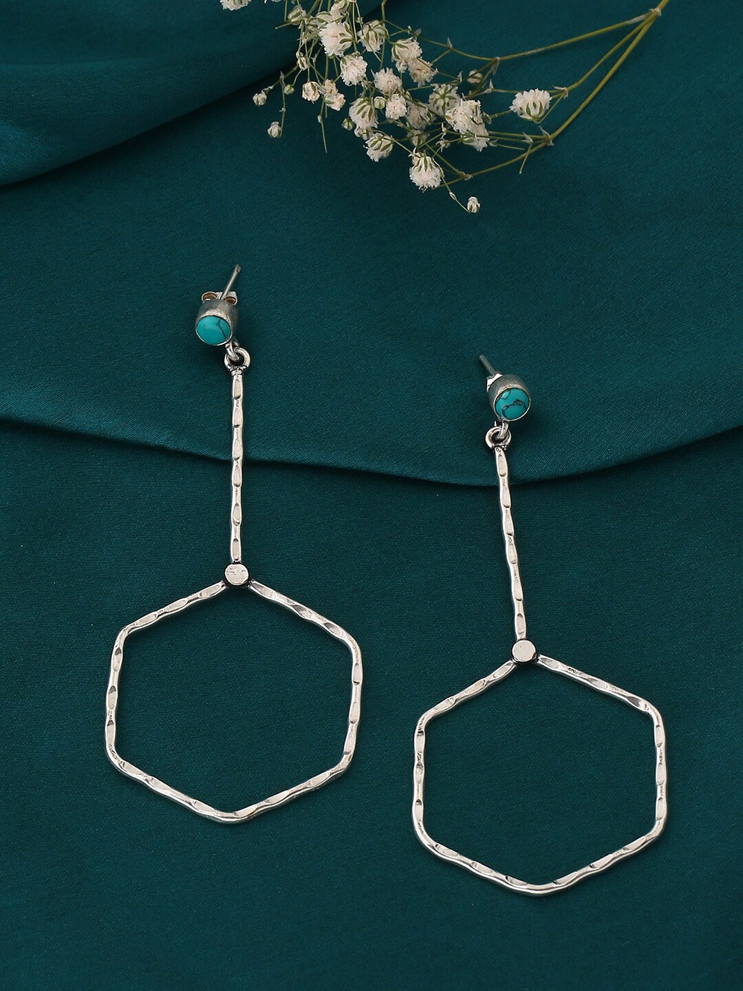 

kashwini Silver-Toned Contemporary Drop Earrings