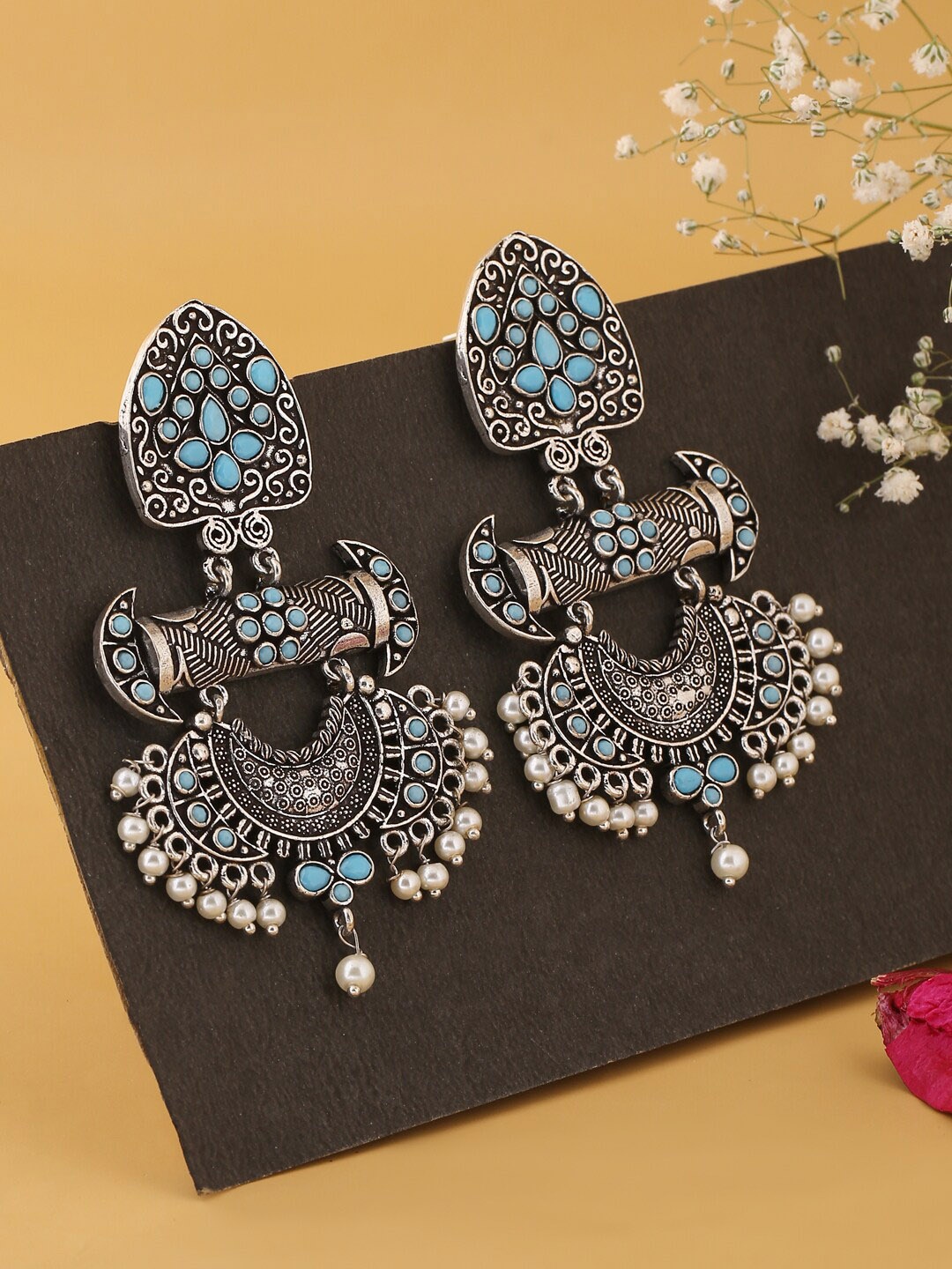 

kashwini Silver-Toned Contemporary Drop Earrings