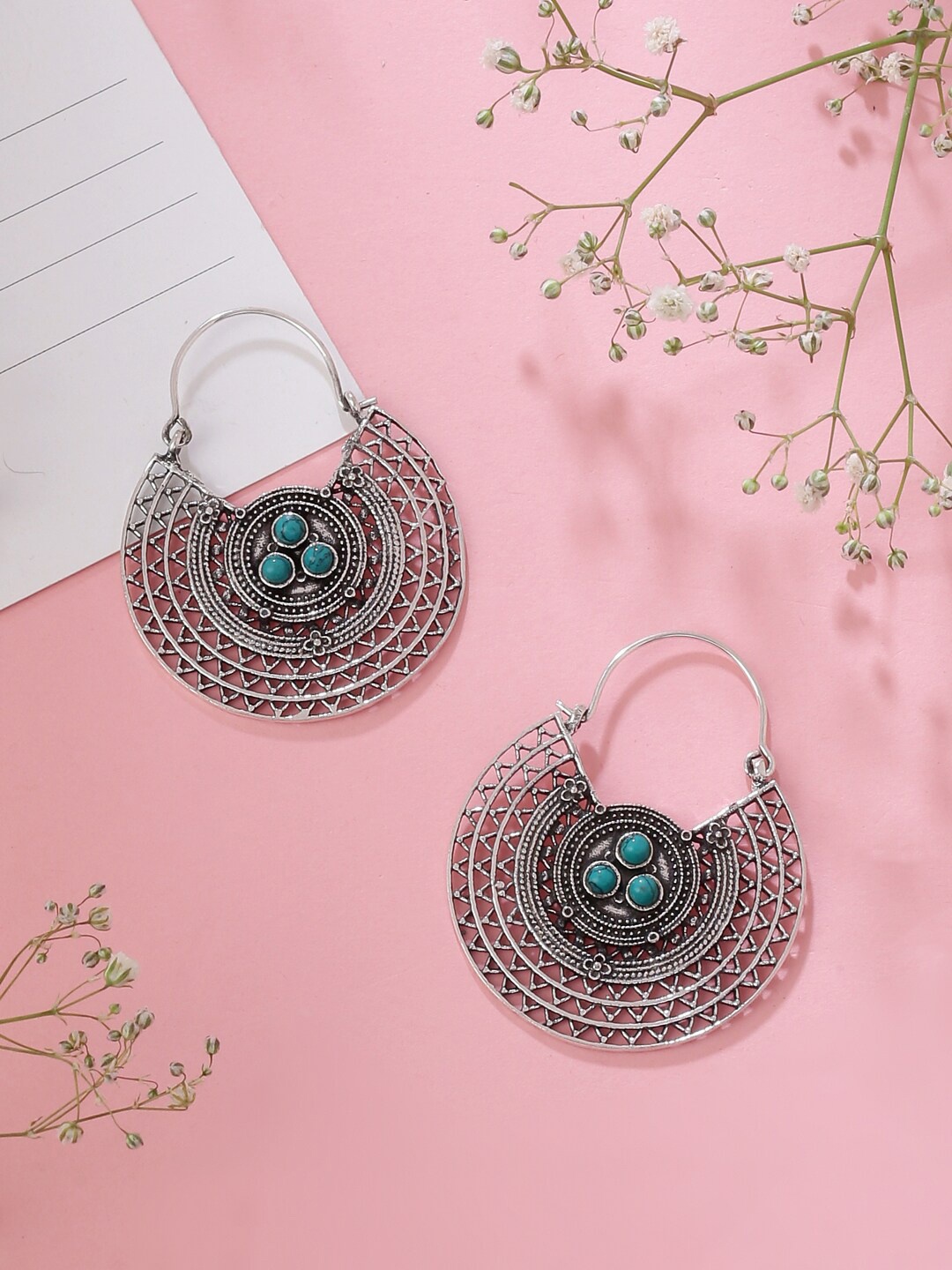 

kashwini Silver-Toned & Blue Contemporary Drop Earrings