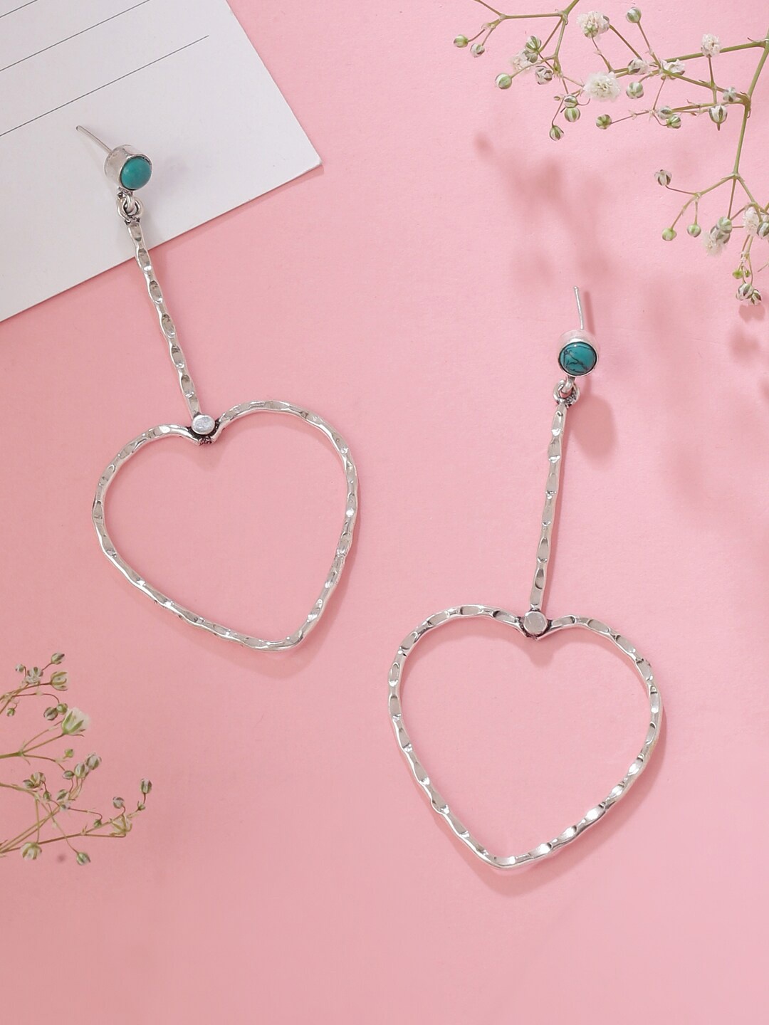 

kashwini Silver-Toned Heart Shaped Drop Earrings