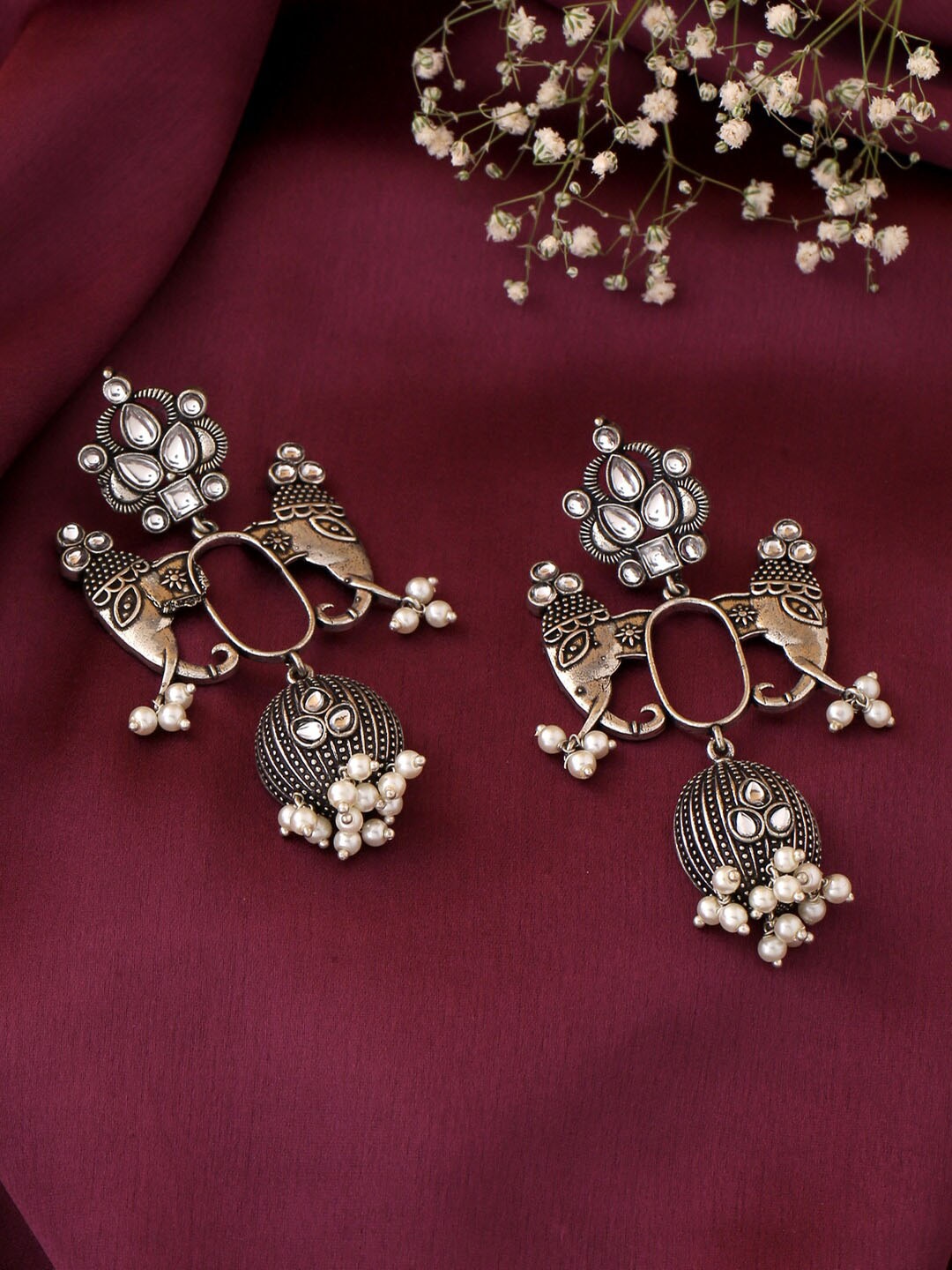 

kashwini Silver-Toned Contemporary Drop Earrings