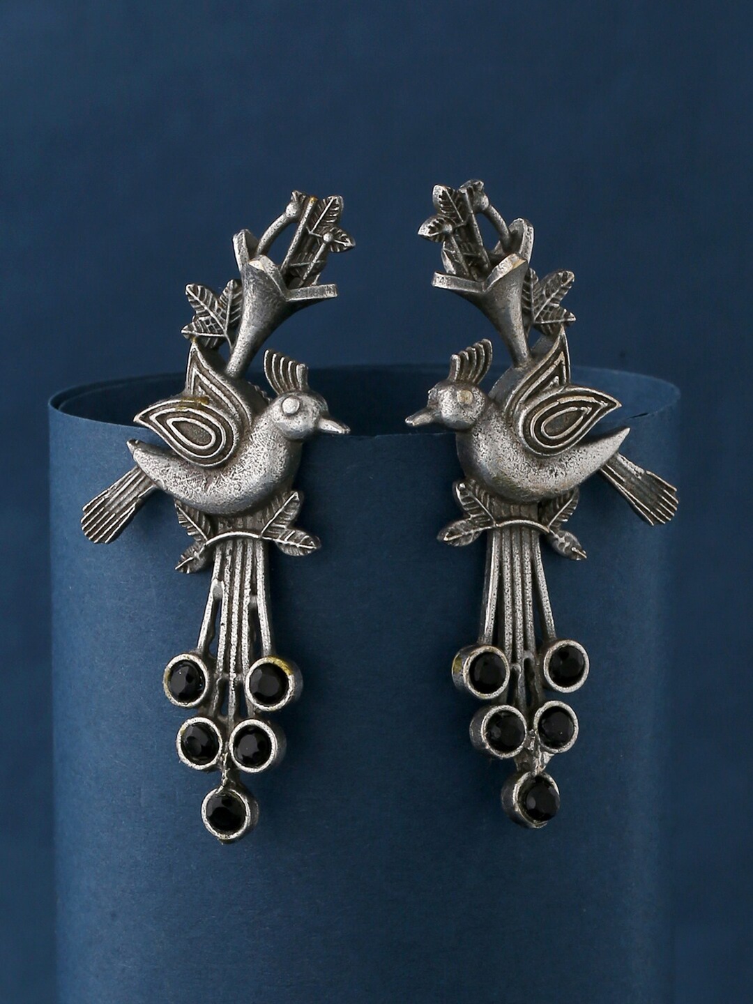 

kashwini Silver-Toned & Black Contemporary Drop Earrings