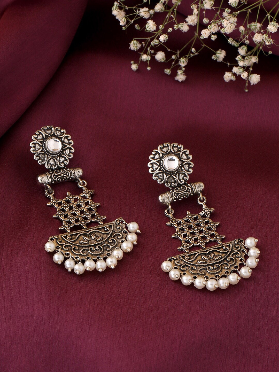 

kashwini Silver-Toned Contemporary Drop Earrings