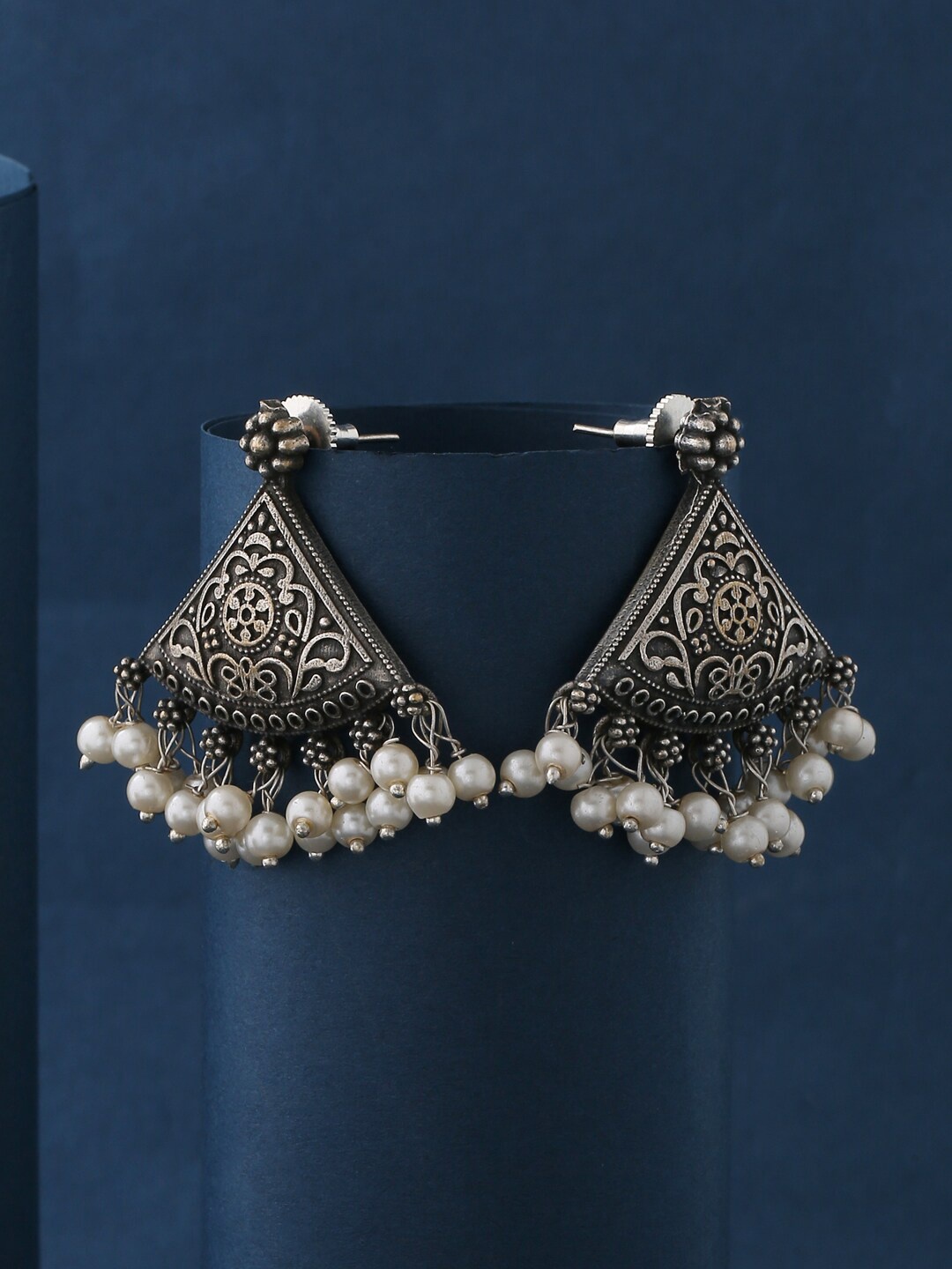 

kashwini Women Silver-Toned Triangular Drop Earrings