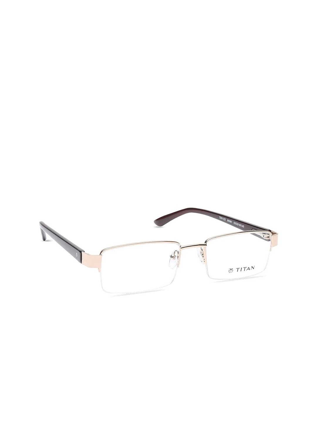 

Titan Unisex Gold-Toned & Brown Half Rim Rectangle Frames