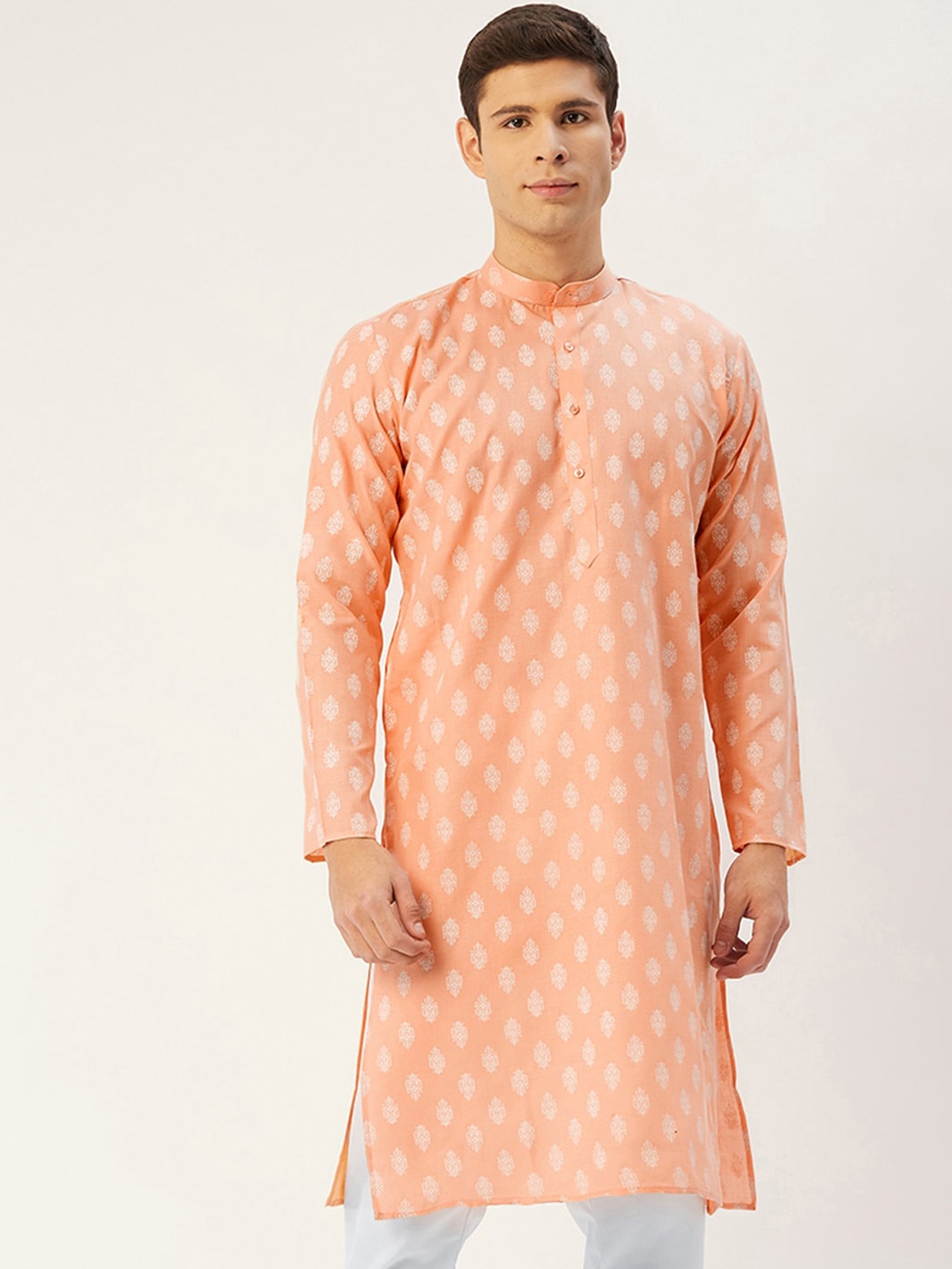 

Jompers Men Peach-Coloured Ethnic Motifs Thread Work Kurta