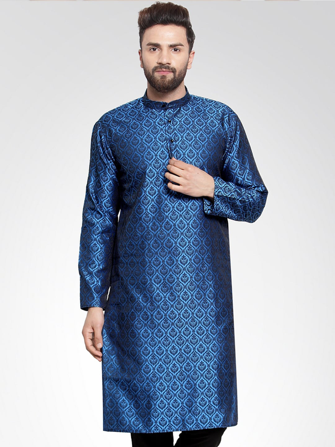 

Jompers Men Blue Geometric Printed Jacquard Kurta
