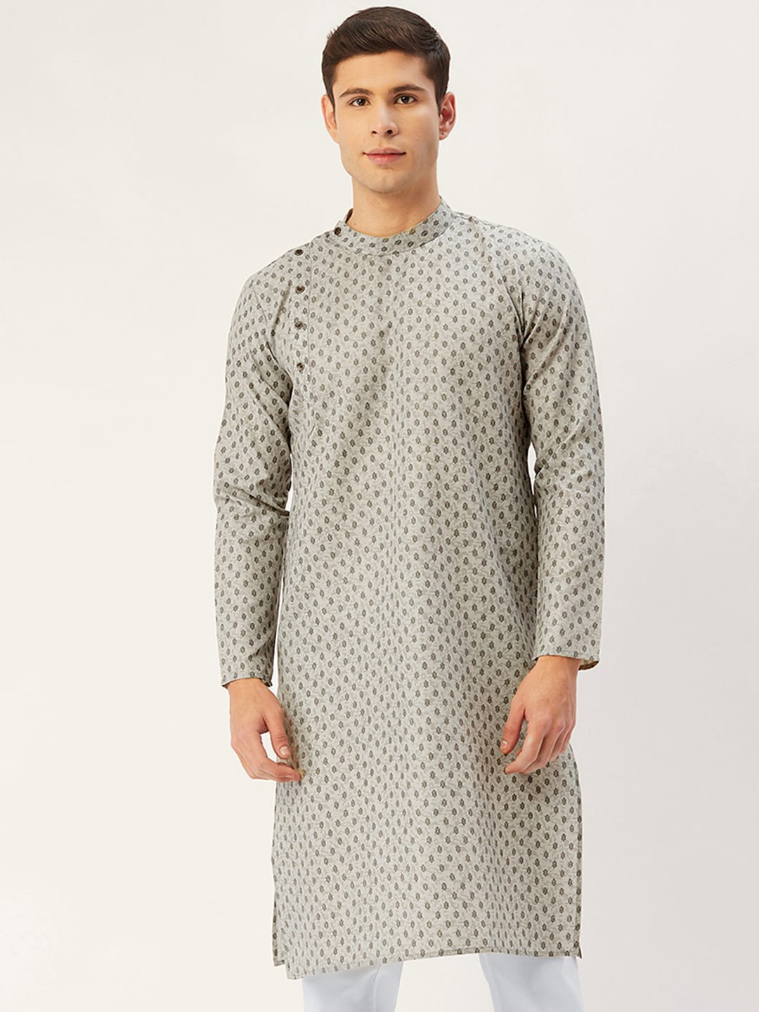 

Jompers Men Grey Geometric Printed Straight Kurta