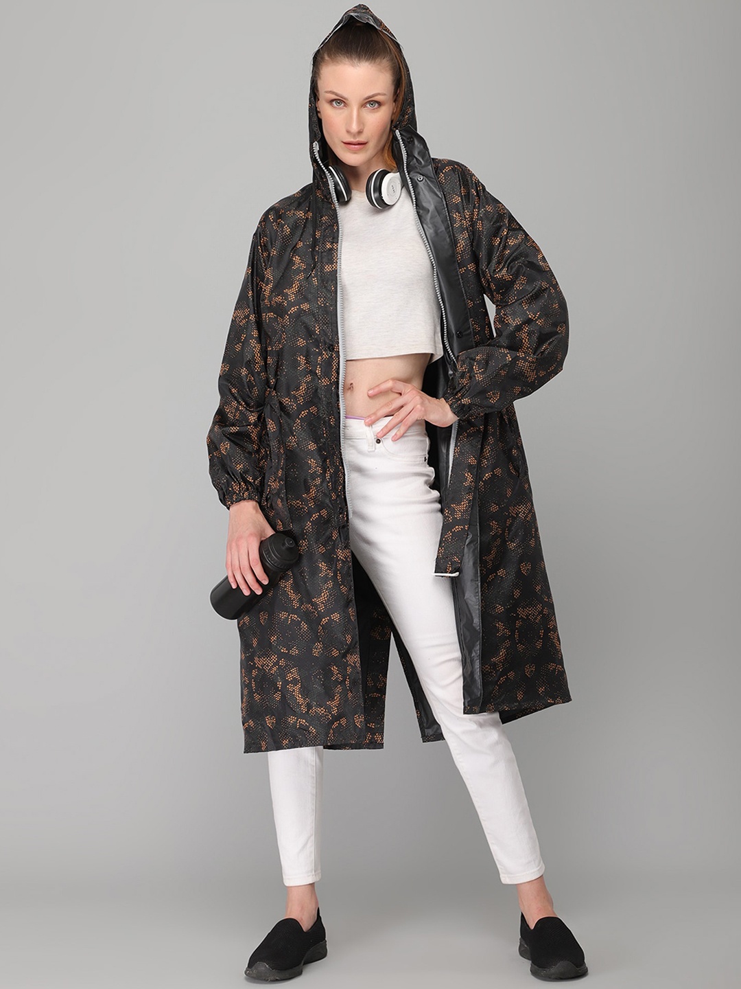 

THE CLOWNFISH Juliet Women Black Waterproof Long Rain Jacket