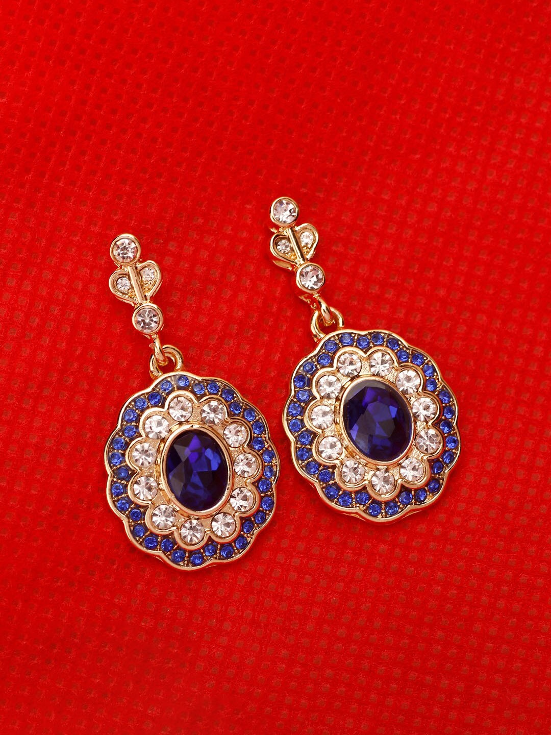 

MIZORRI Blue & White Gold-Plated Contemporary Drop Earrings