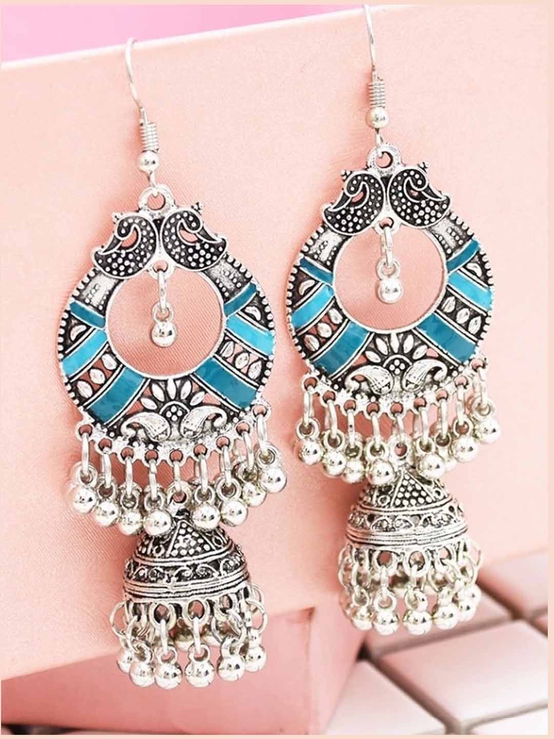 

MIZORRI Blue Contemporary Jhumkas Earrings