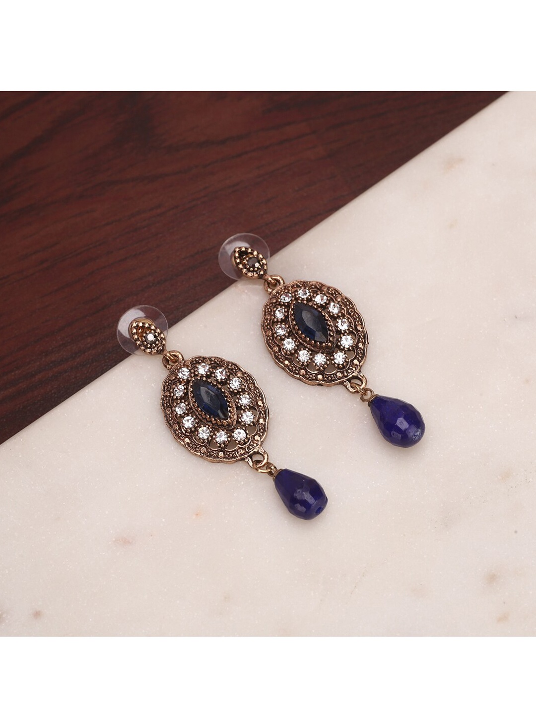 

MIZORRI Blue & White Gold-Plated Contemporary Drop Earrings