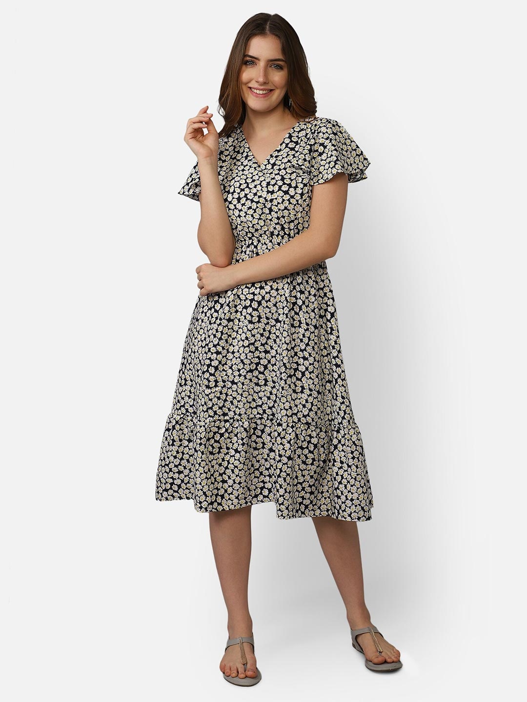 

Fbella Women Multicoloured Animal Crepe Midi Dress, Multi