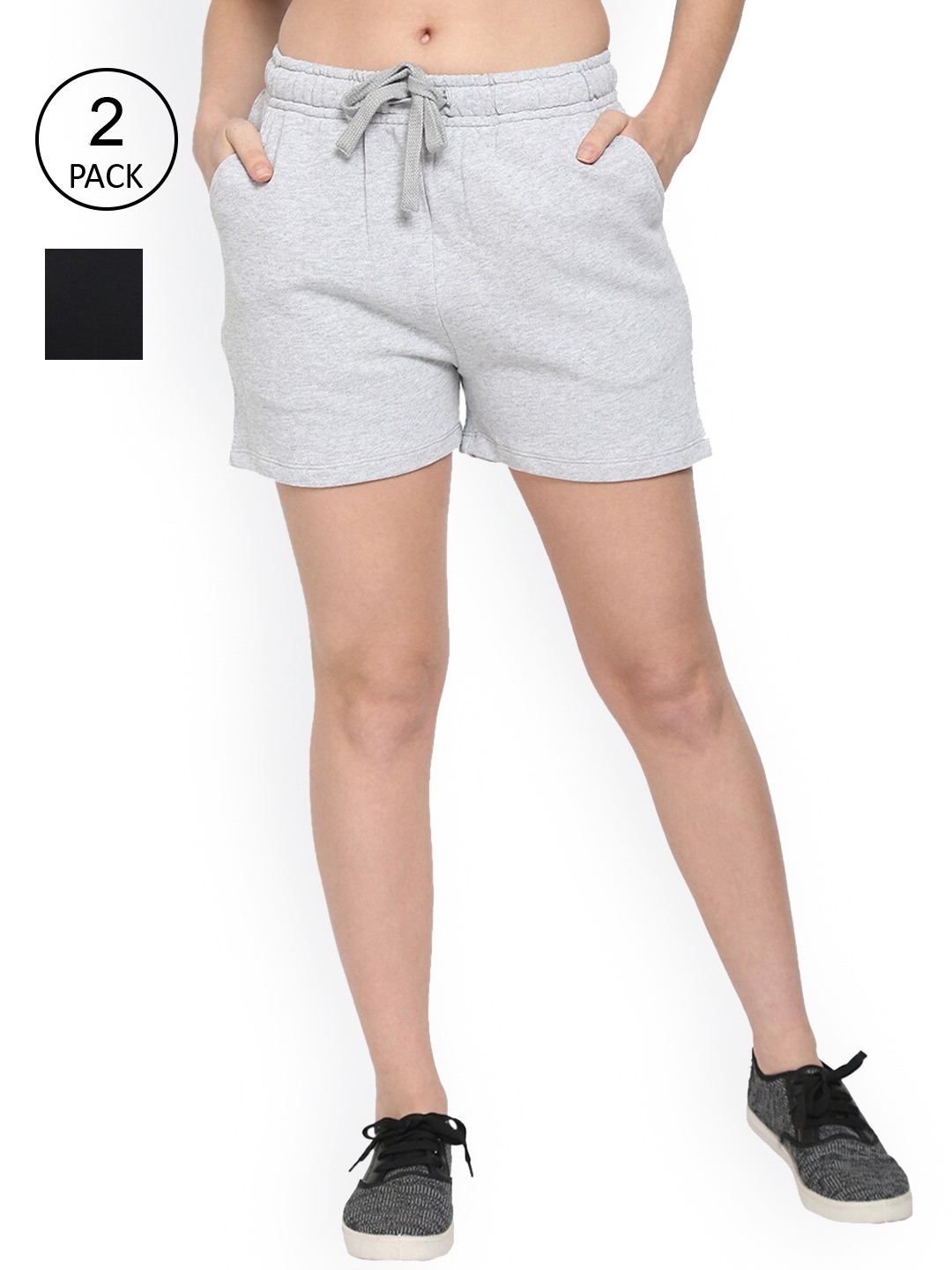 

UnaOne Women Pack of 2 Black And Grey Casual Shorts