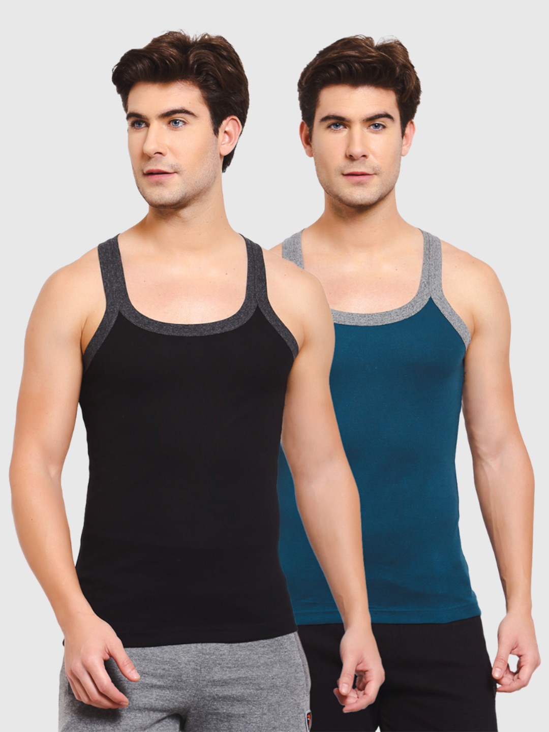 

SPORTO Men Pack Of 2 Solid Cotton Innerwear Gym Vests, Black