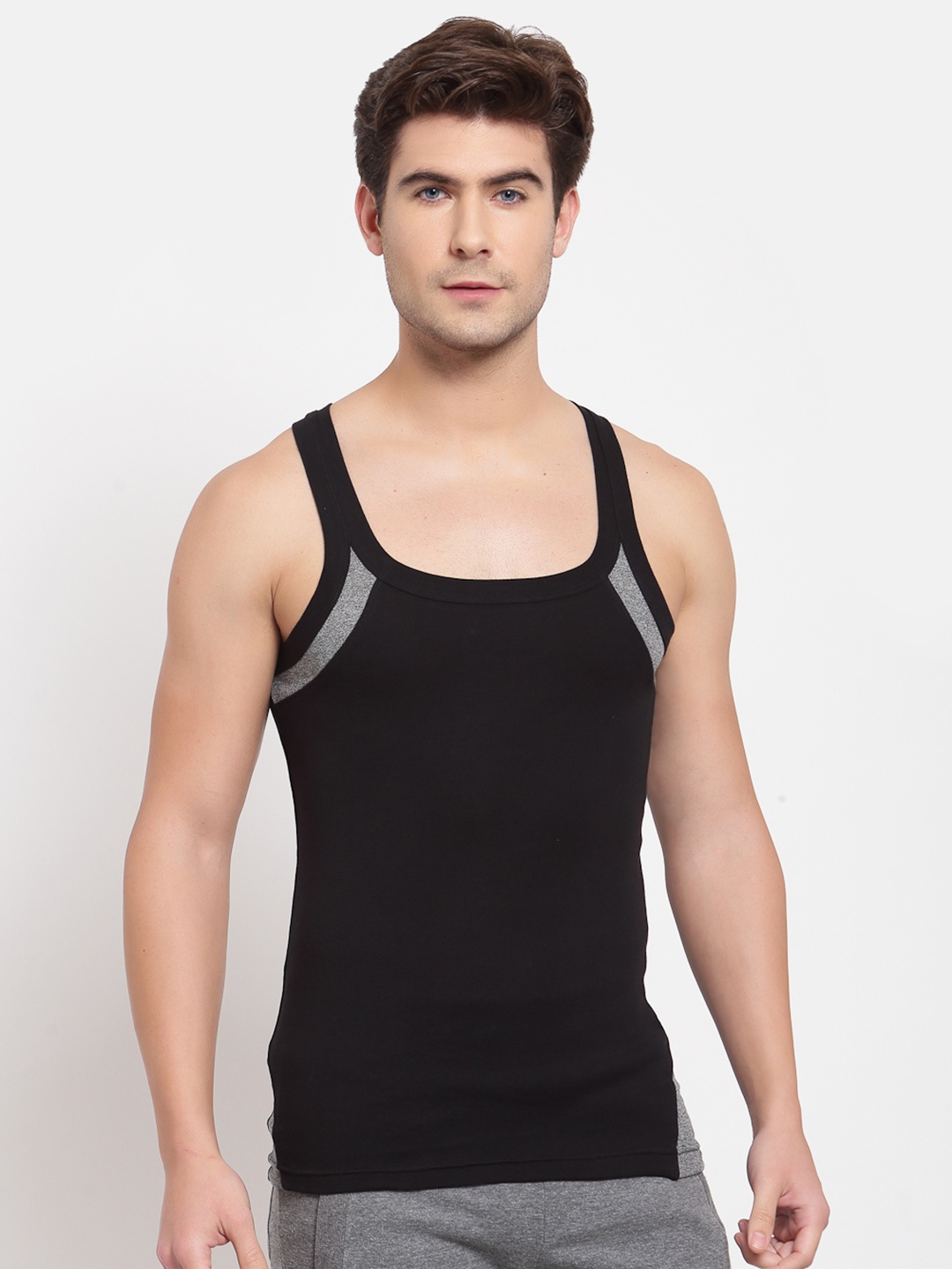 

SPORTO Men Pack Of 2 Solid Cotton Innerwear Vests, Charcoal