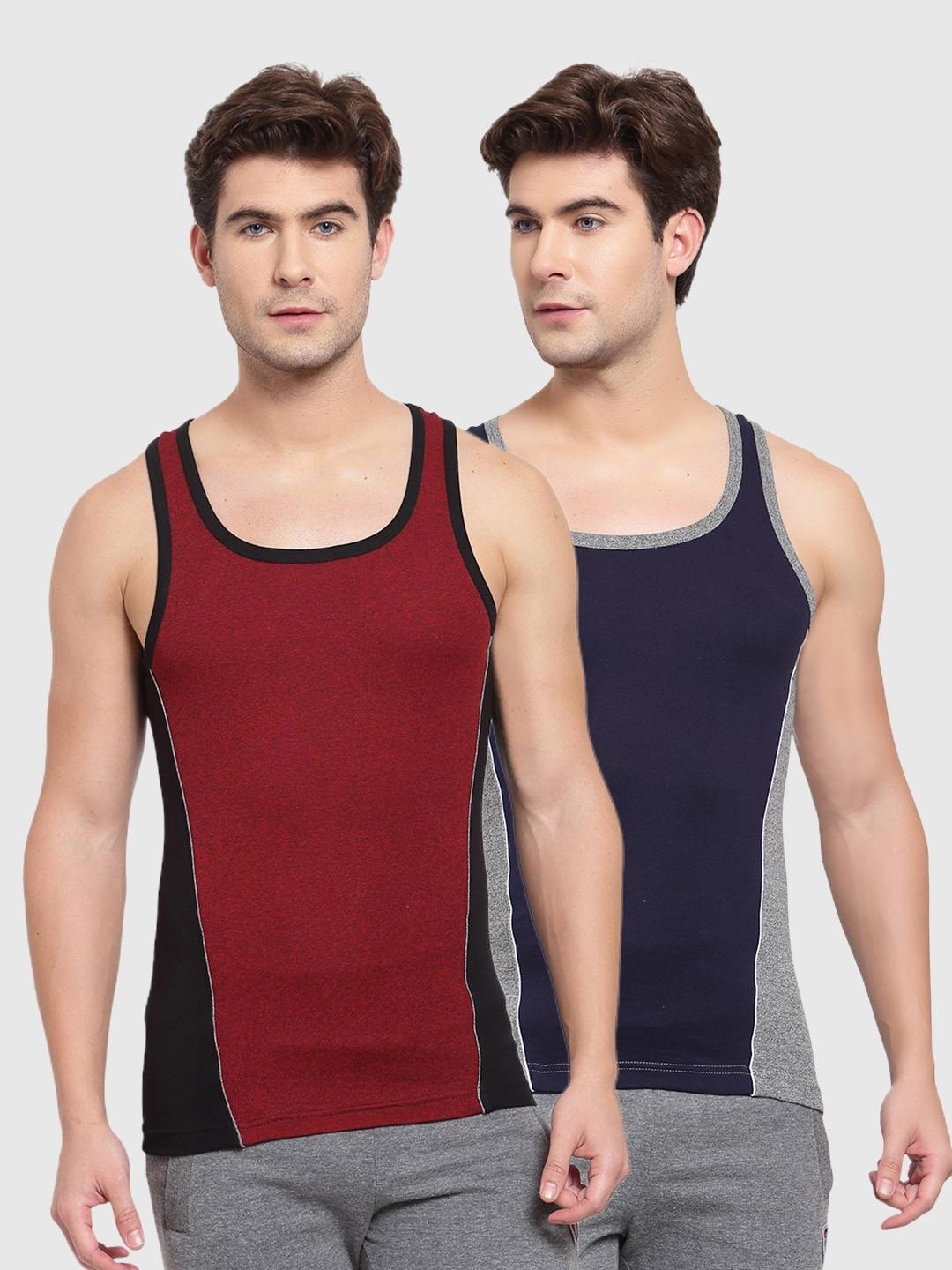 

SPORTO Men Pack Of 2 Solid Pure Cotton Innerwear Vest, Navy blue