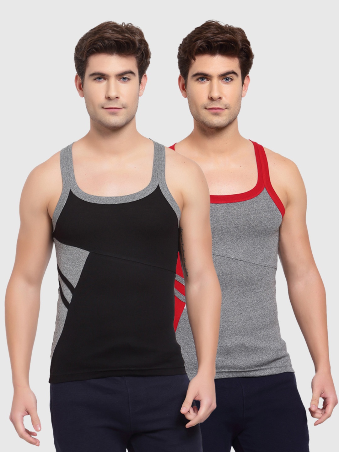 

SPORTO Men Pack Of 2 Solid Cotton Innerwear Gym Vests, Black
