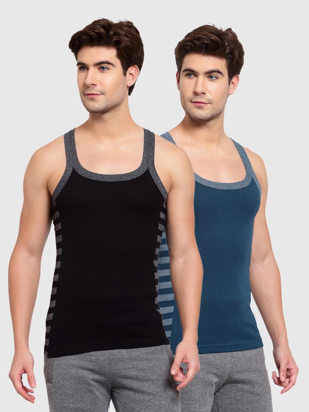 

SPORTO Men Pack Of 2 Solid Pure Cotton Innerwear Vest, Black
