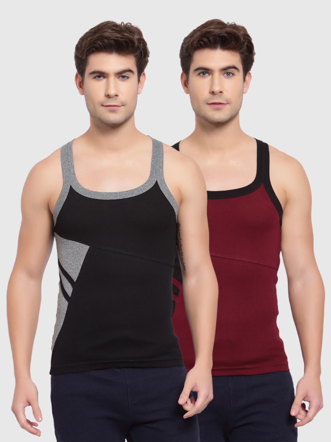 

SPORTO Men Pack Of 2 Solid Pure Cotton Rib Innerwear Vest, Black