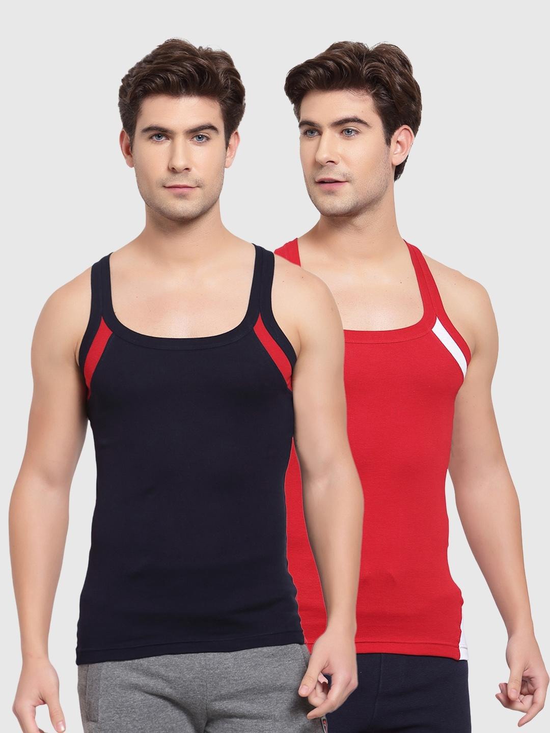 

SPORTO Men Pack Of 2 Solid Cotton Innerwear Vests, Navy blue