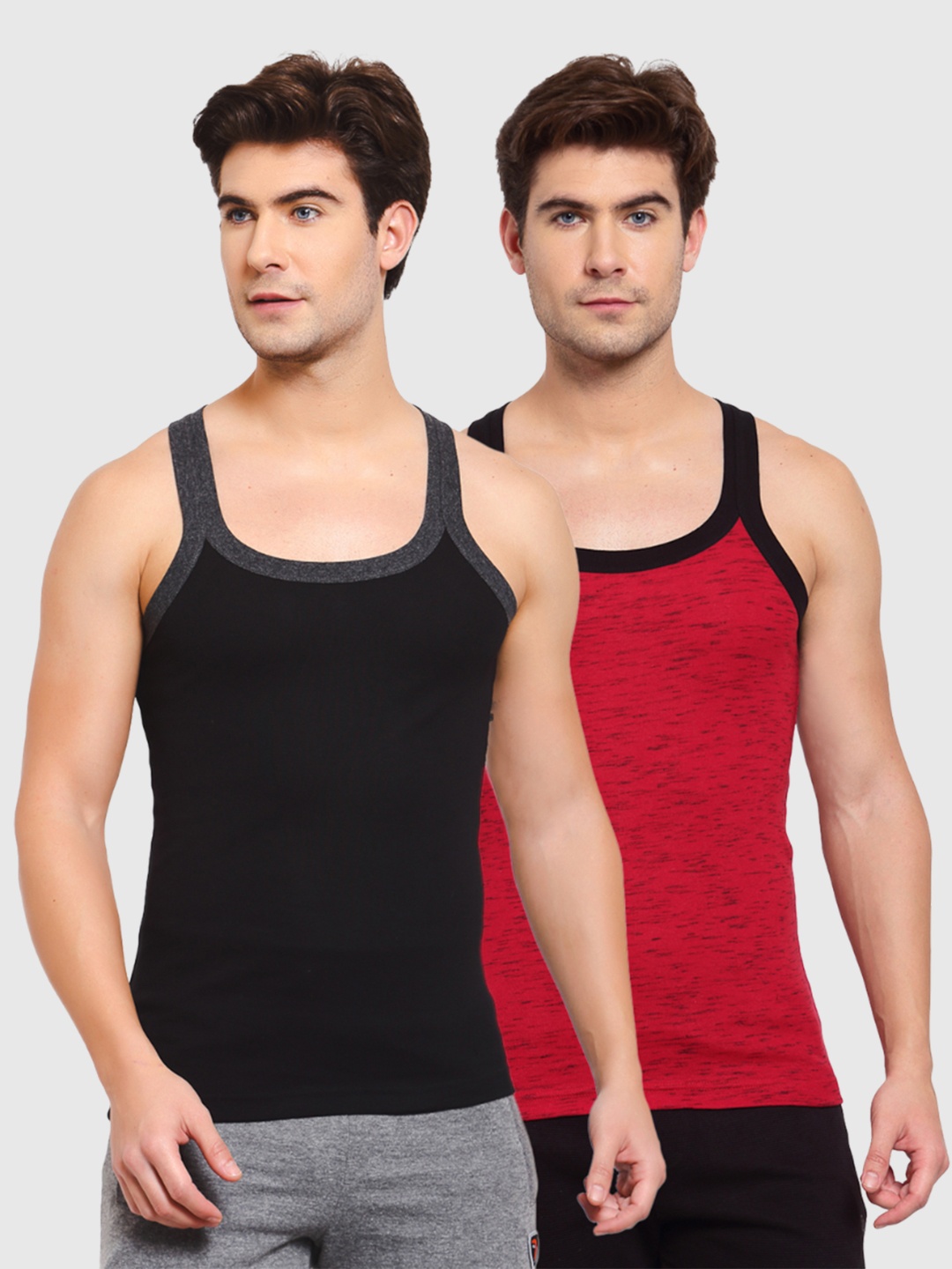 

SPORTO Men Pack Of 2 Solid Pure Cotton Rib Innerwear Vest, Black