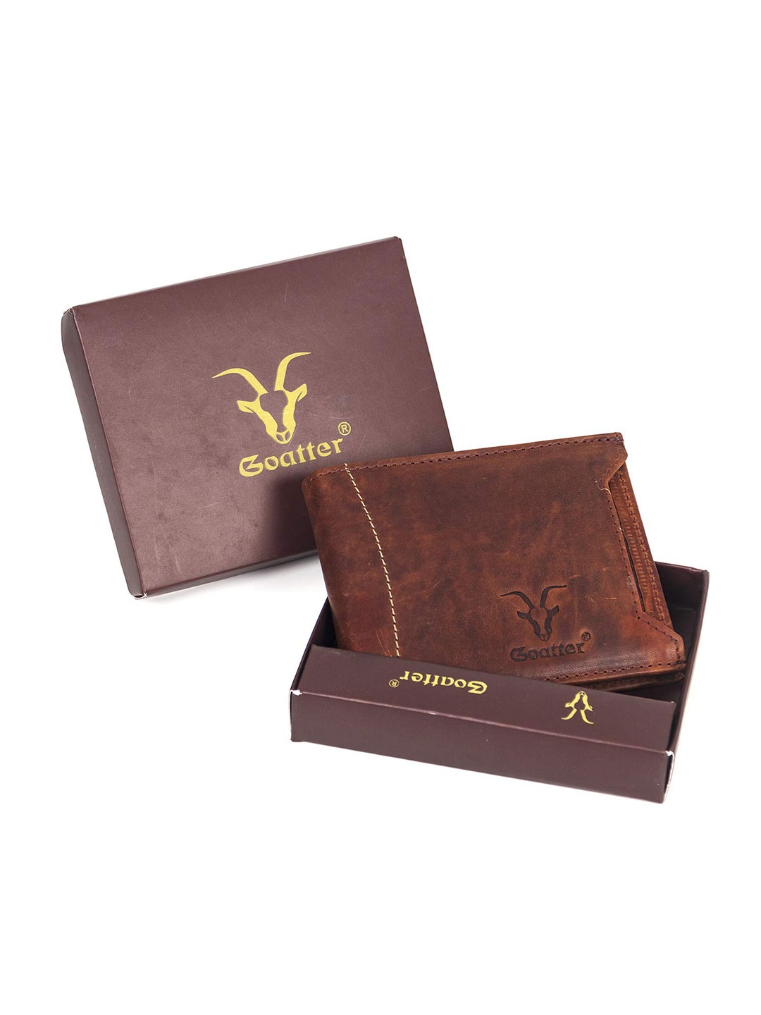 

Goatter Men Brown Leather Two Fold Wallet