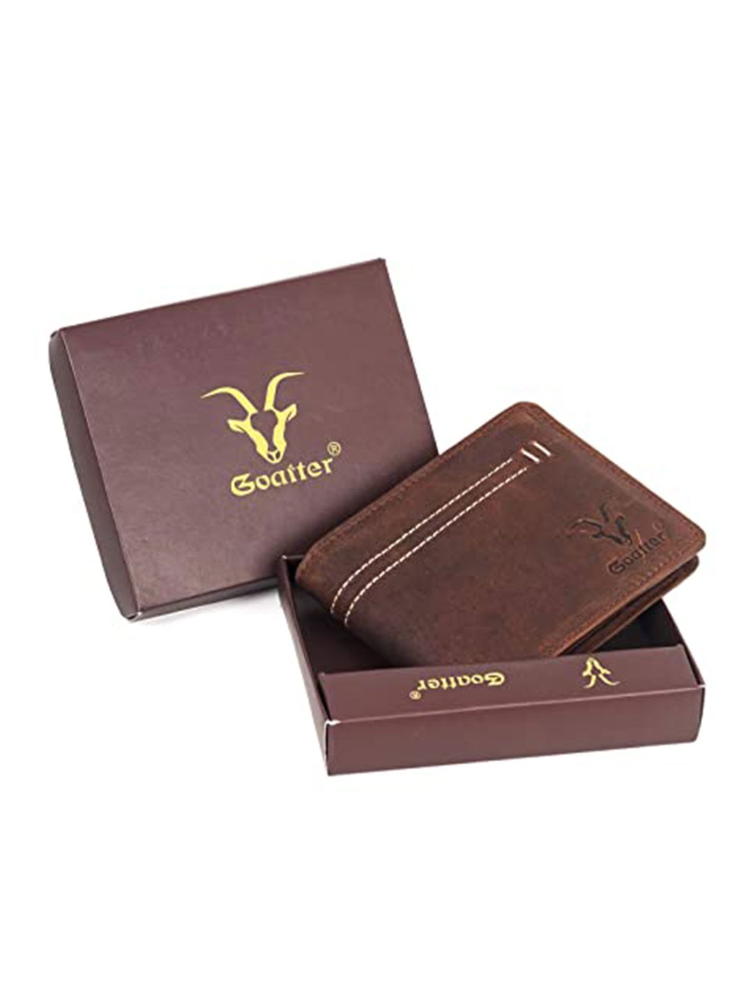 

Goatter Men Brown Leather Two Fold Wallet