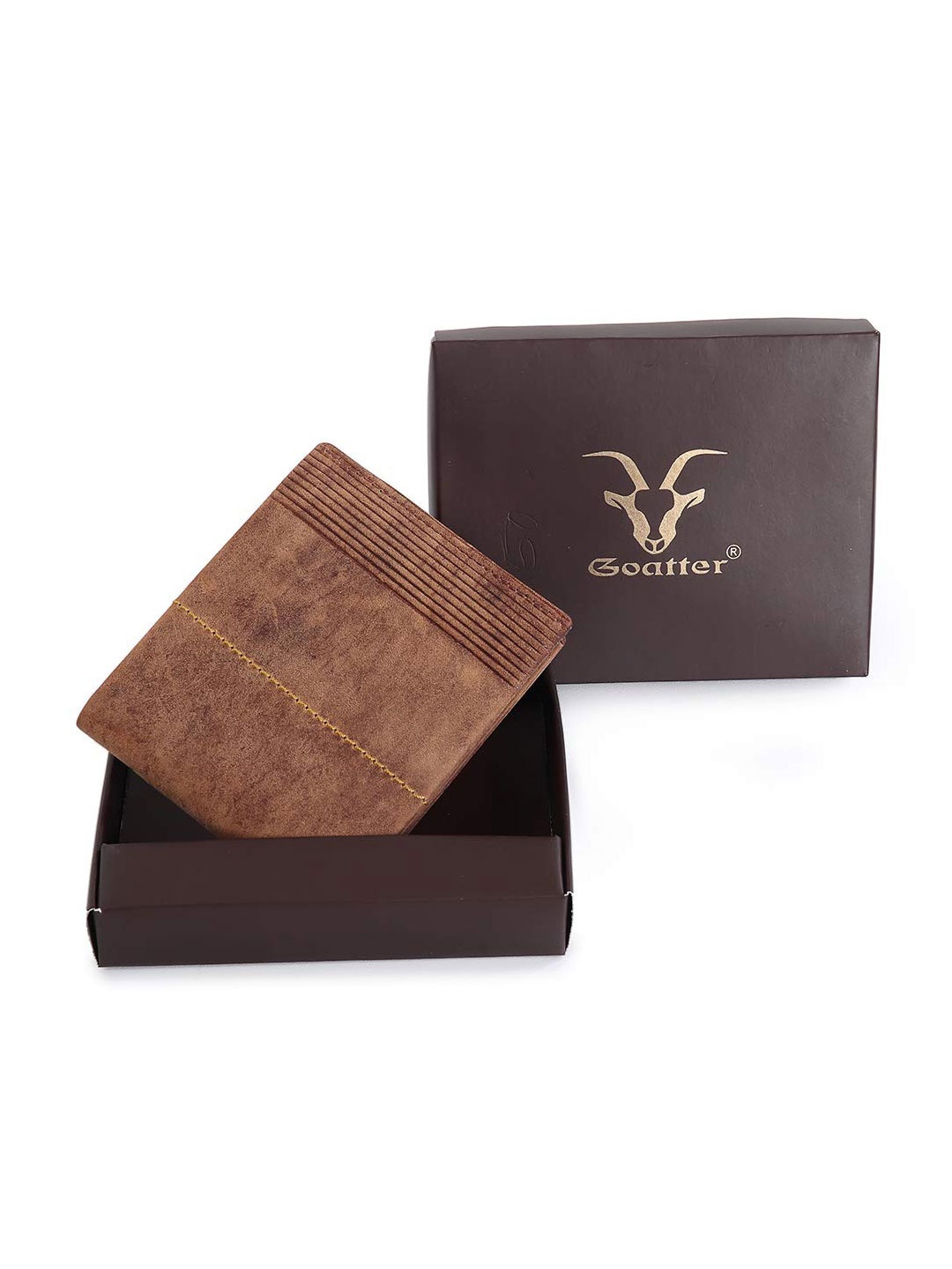 

Goatter Men Brown Leather Two Fold Wallet