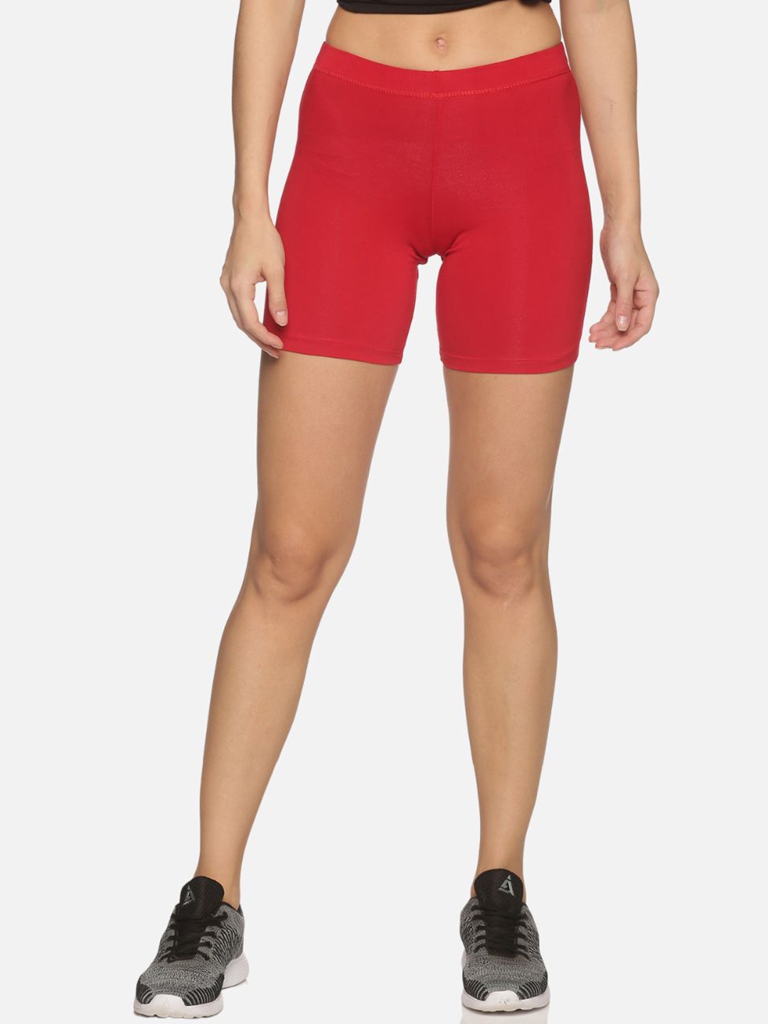 

Outflits Women Red Skinny Fit Cycling Sports Shorts