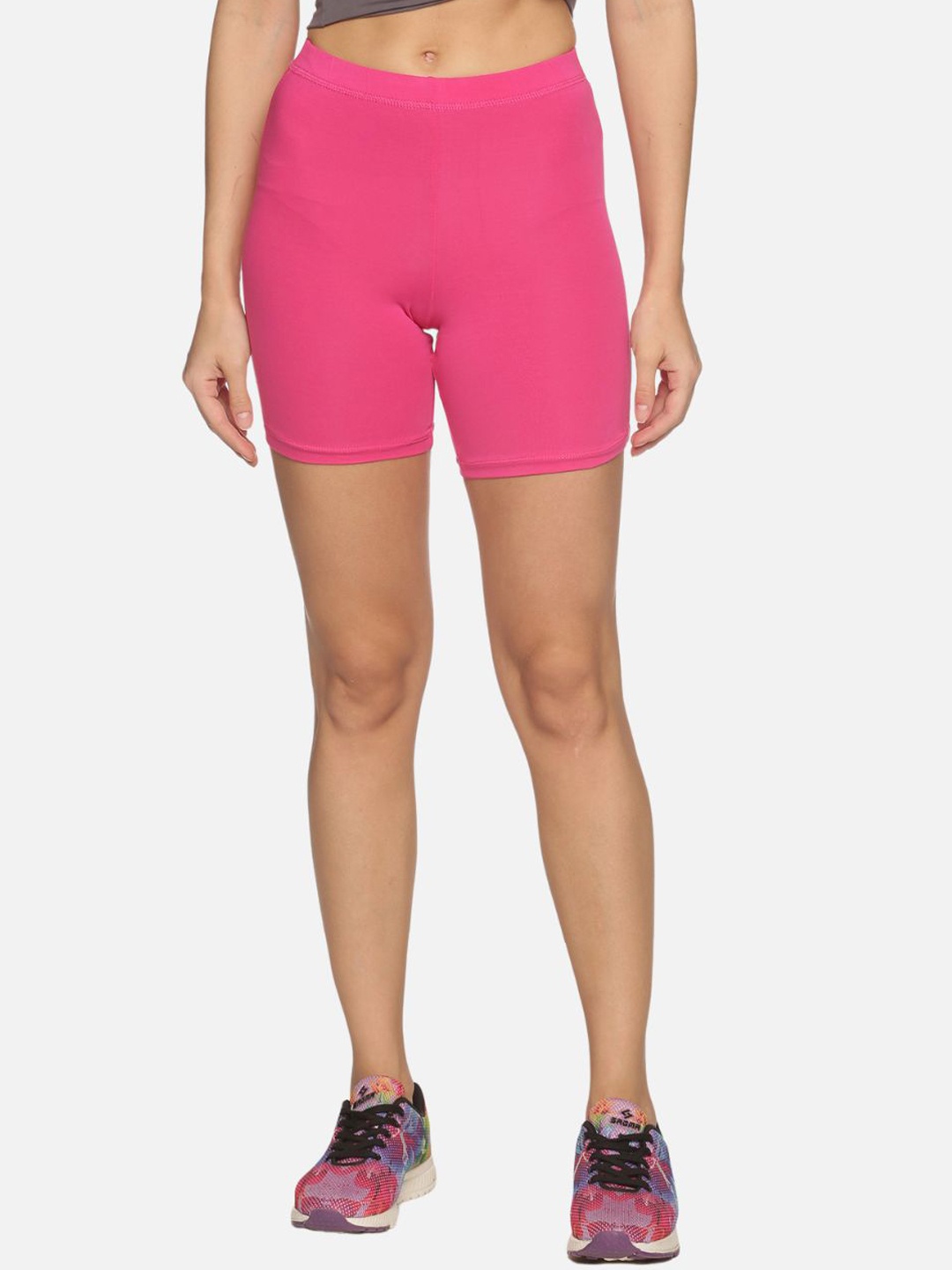 Outflits Women Pink Skinny Fit Yoga Sports Shorts
