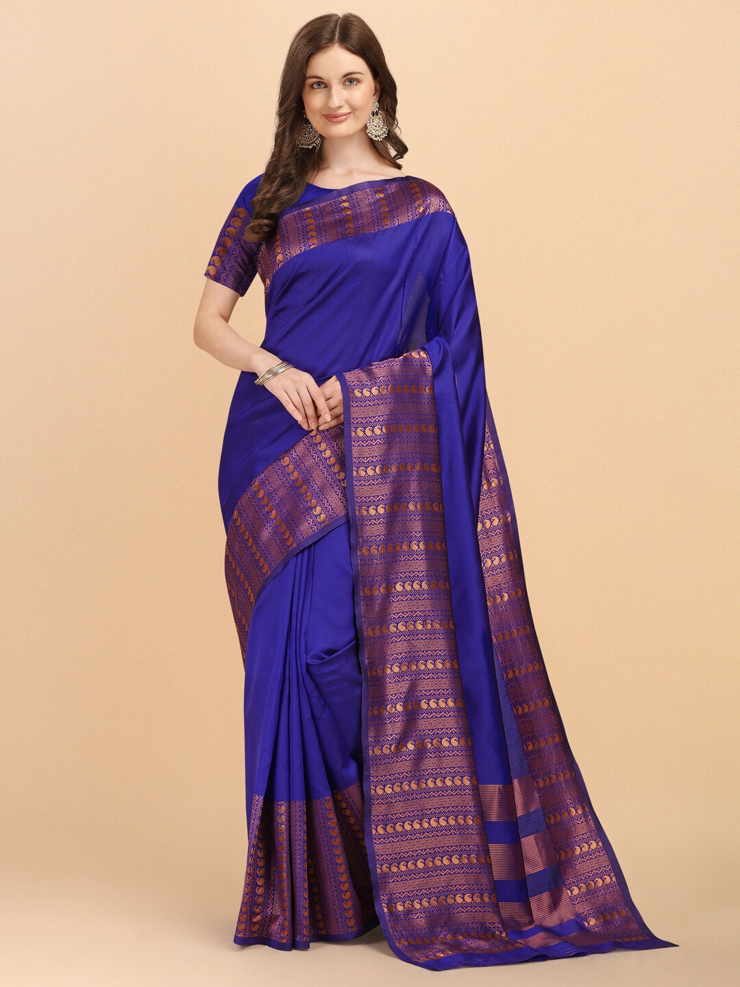 

ZIKARAA Violet & Copper-Toned Woven Design Zari Pure Silk Kanjeevaram Saree