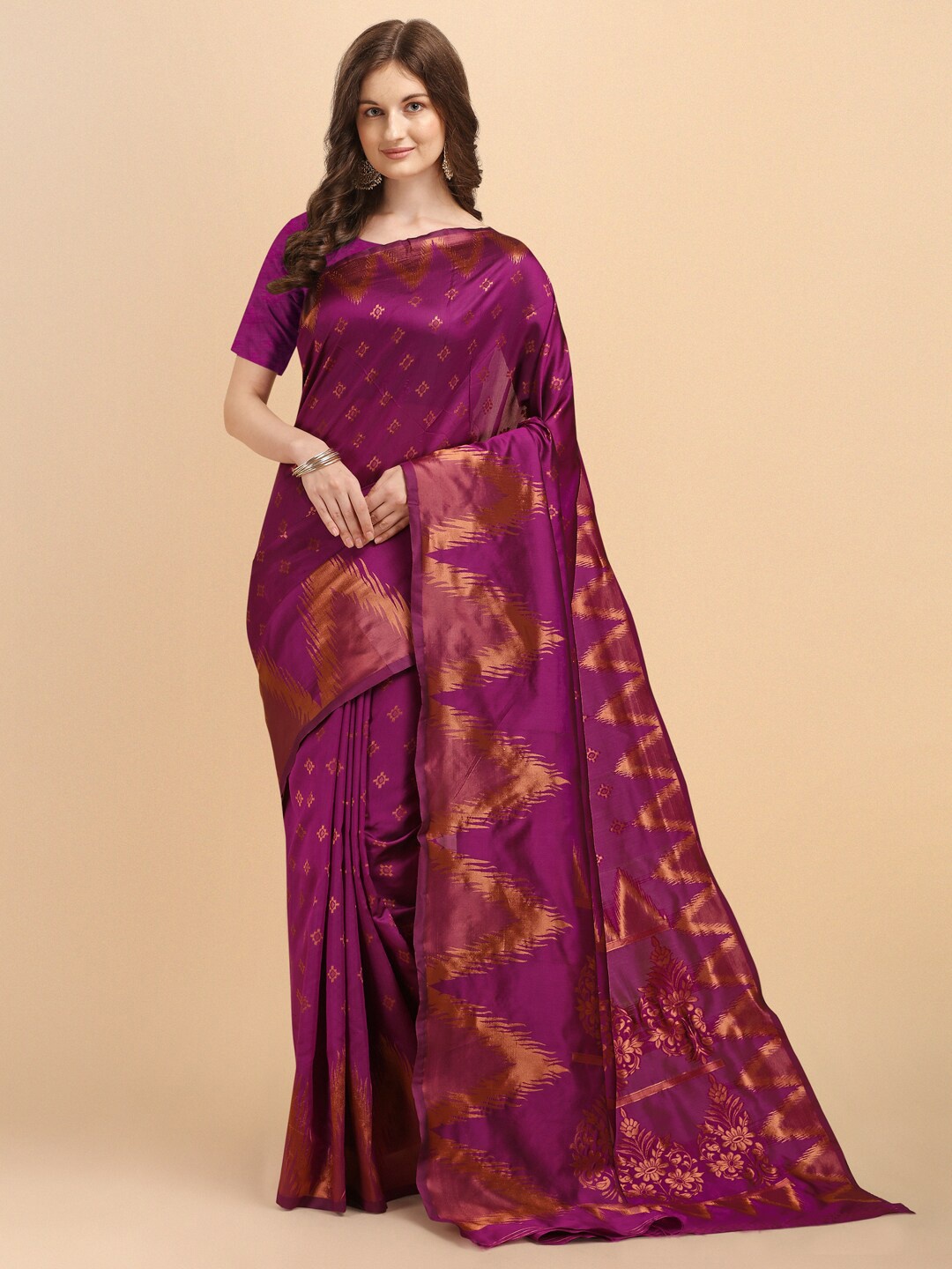 

ZIKARAA Copper-Toned & Gold-Toned Zari Pure Silk Kanjeevaram Saree