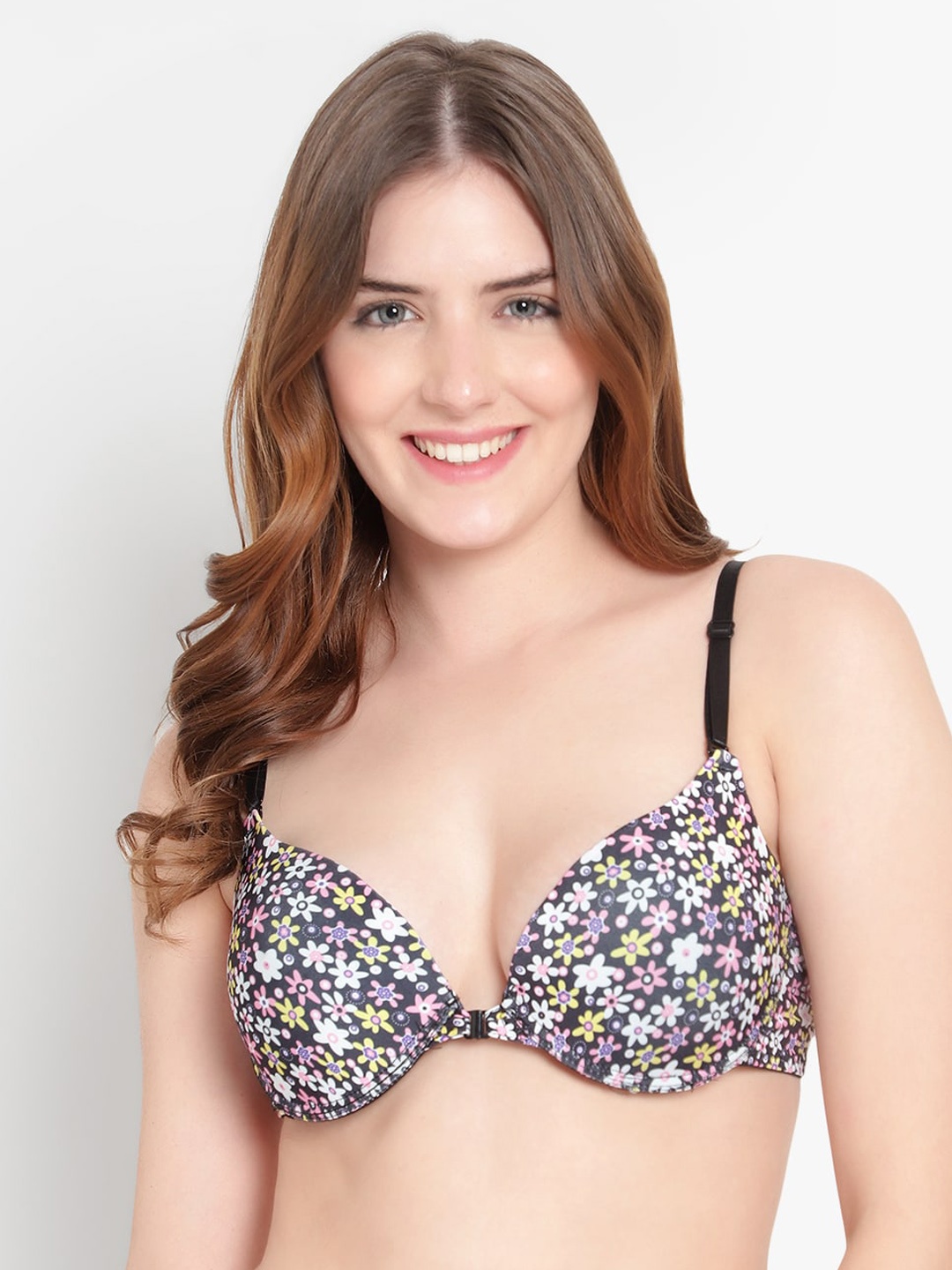 

Brachy Black Floral Print Padded Underwired Push Up Bra