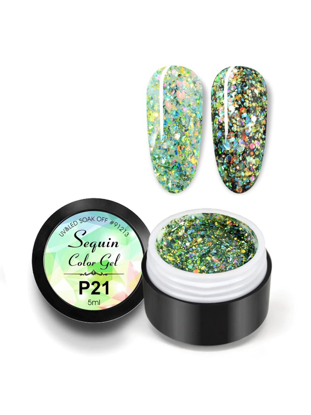 

VENALISA Soak Off UV & LED Peacock Foil Sequin Gel Glitter Nail Polish 5 ml - Shade P21, Green